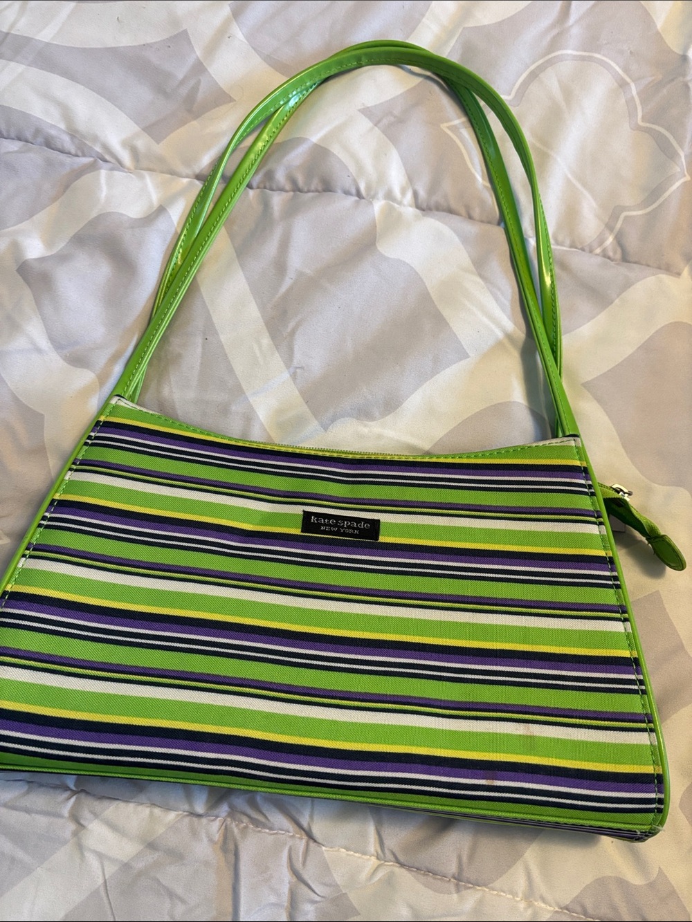 kate spade Lime Green, Navy & Cream Striped Shoulder Bag